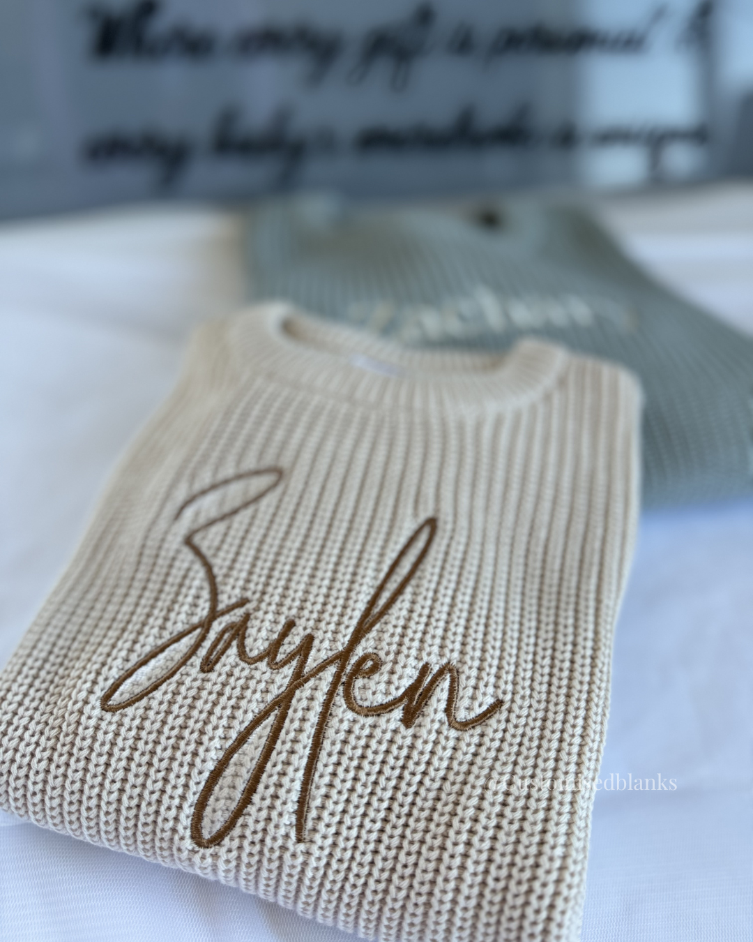 Personalised Oversized Beige Knitted Sweater