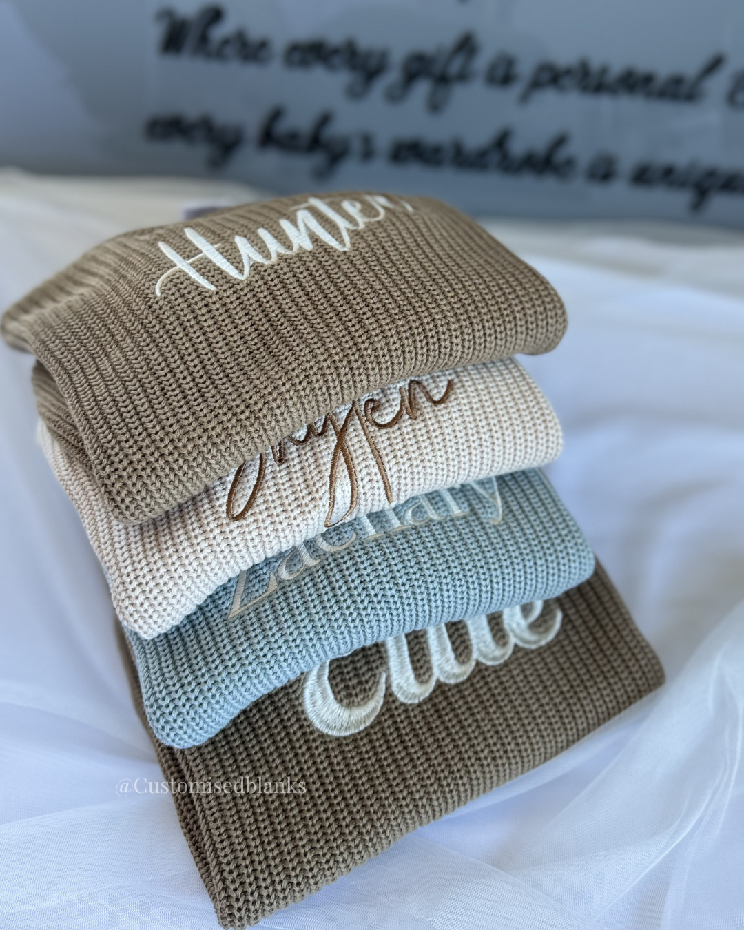 Personalised Oversized Beige Knitted Sweater