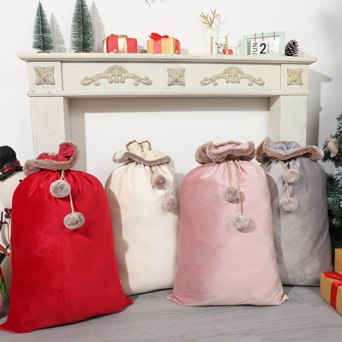 Grey Embroidered Velvet Santa Sack + BONUS STOCKING
