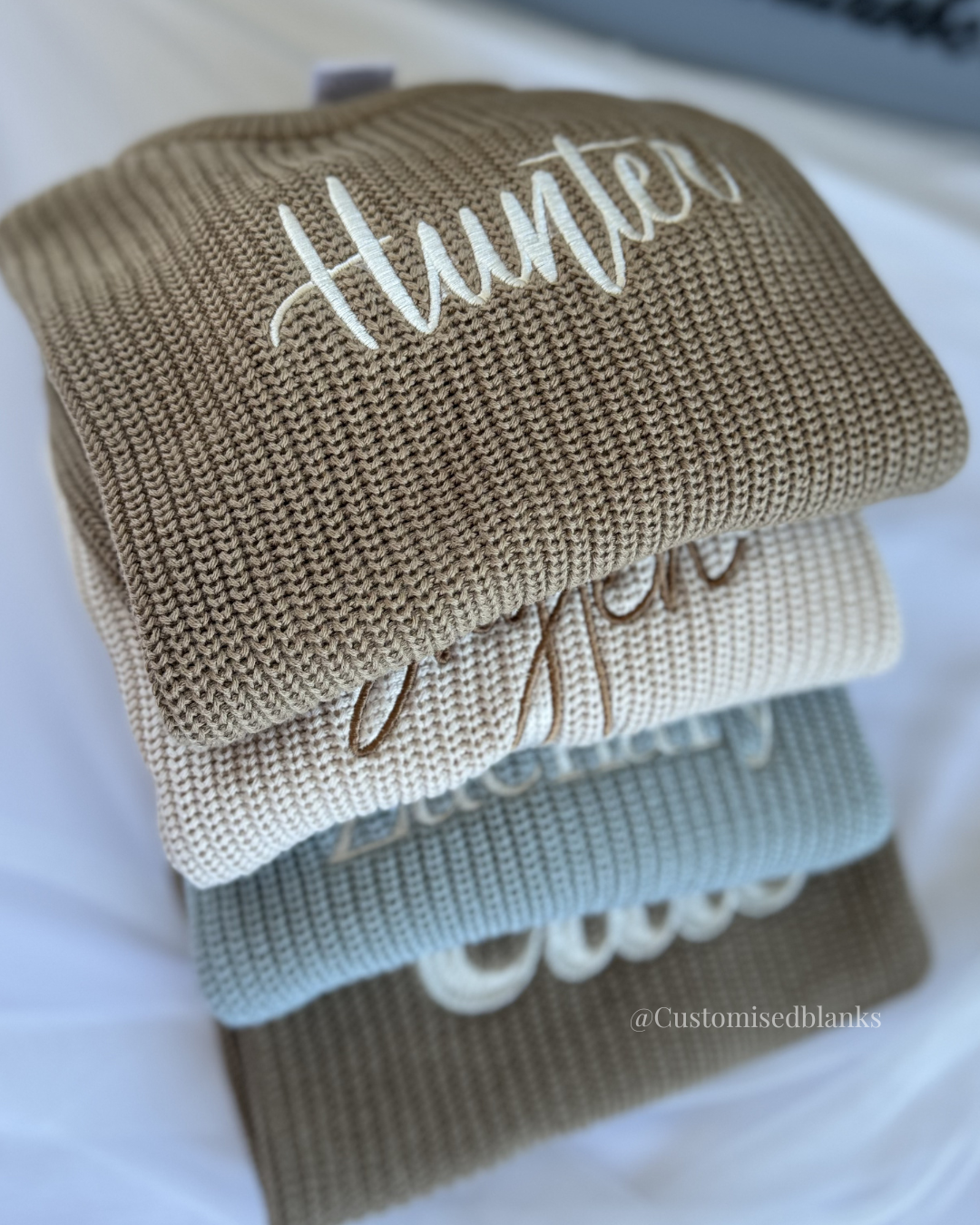 Personalised Oversized Soft Blue Knitted Sweater