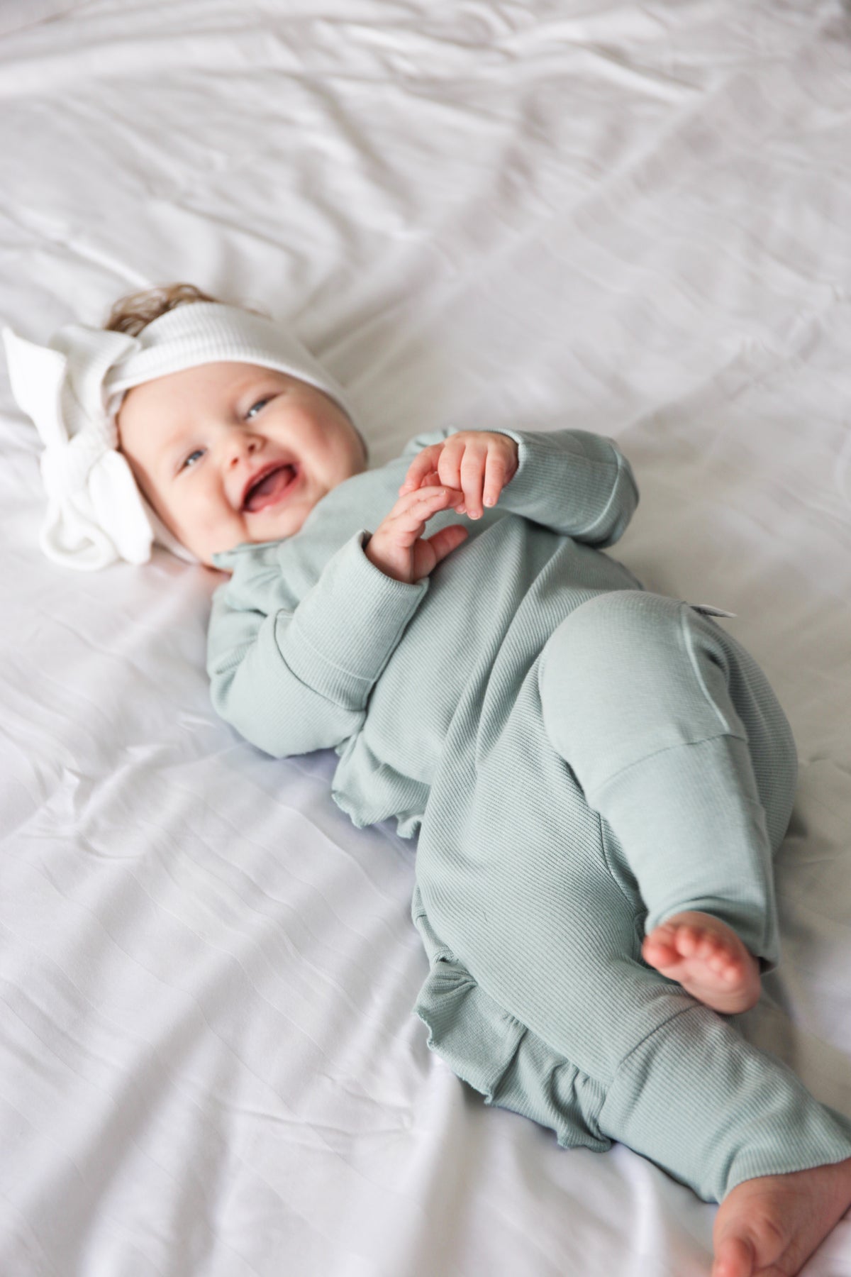 Mint Frill Zip Romper – Ultra Soft  with Convertible Feet &amp; Hands
