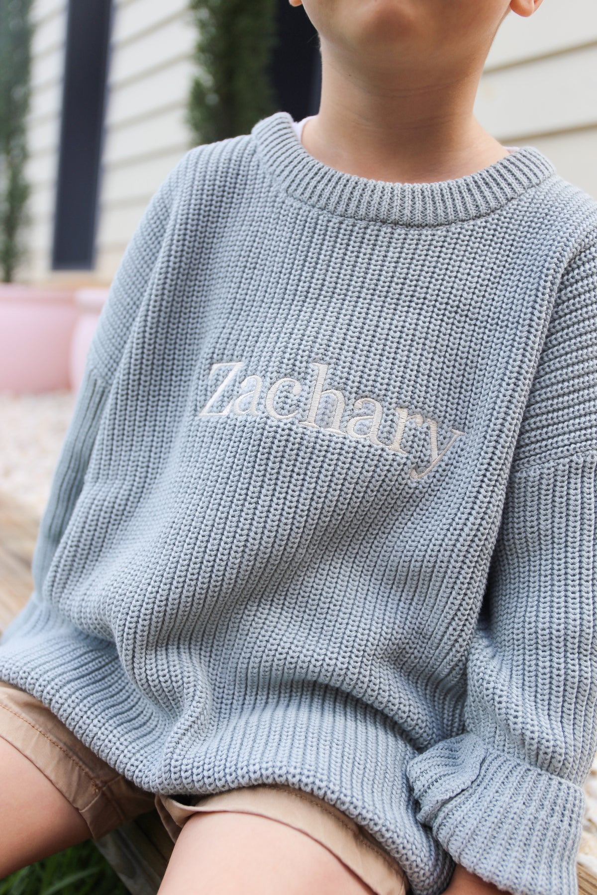 Personalised Oversized Soft Blue Knitted Sweater