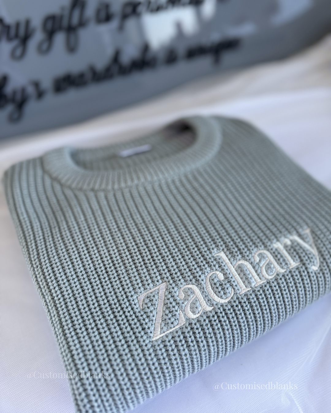 Personalised Oversized Soft Blue Knitted Sweater